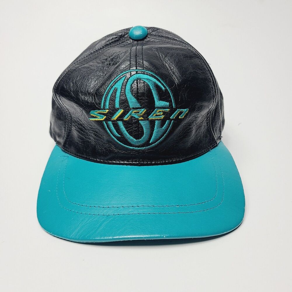 Vintage Siren Appear Leather Hat Strap Back Hat Cap Adjustable 90's Black Teal